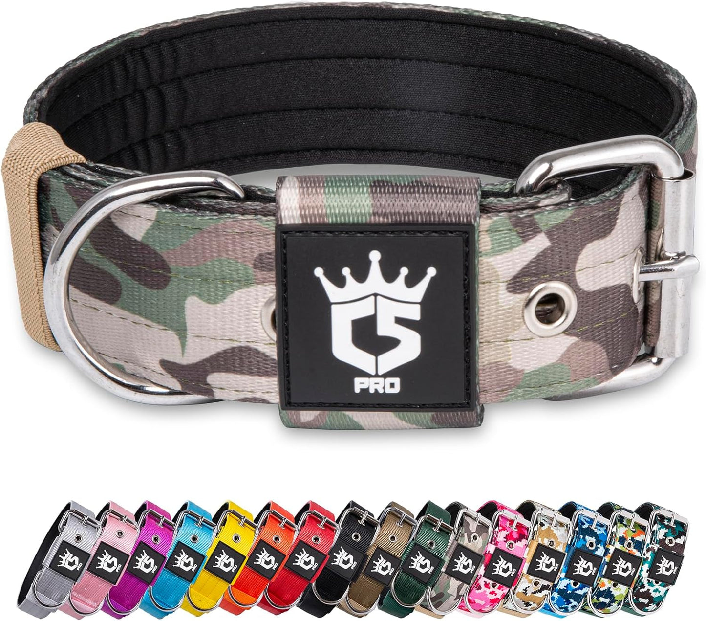 TSPRO Tactical Dog Collar 1.5 Inch Wide Thick Dog Collars with Heavy Duty Metal Buckle, Durable, Strong, Adjustable for Medium to Large Dogs (Military Green M)
