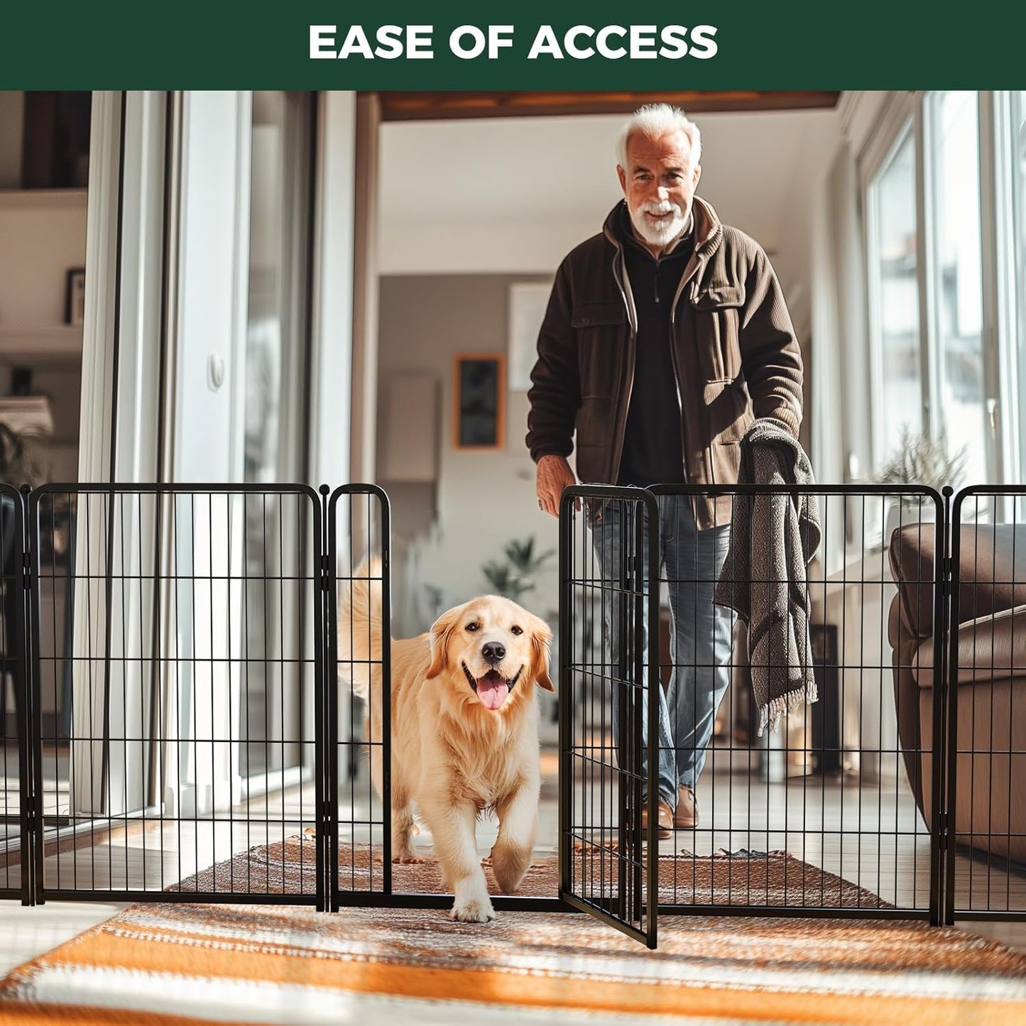 FXW Homeplus Unleashed Indoor Dog Playpen - Stress-Free and Safe Play, Heavy Duty 40 Inch 12 Wire Panels Dog Pen for Medium and Large Dogs, Black│Patented