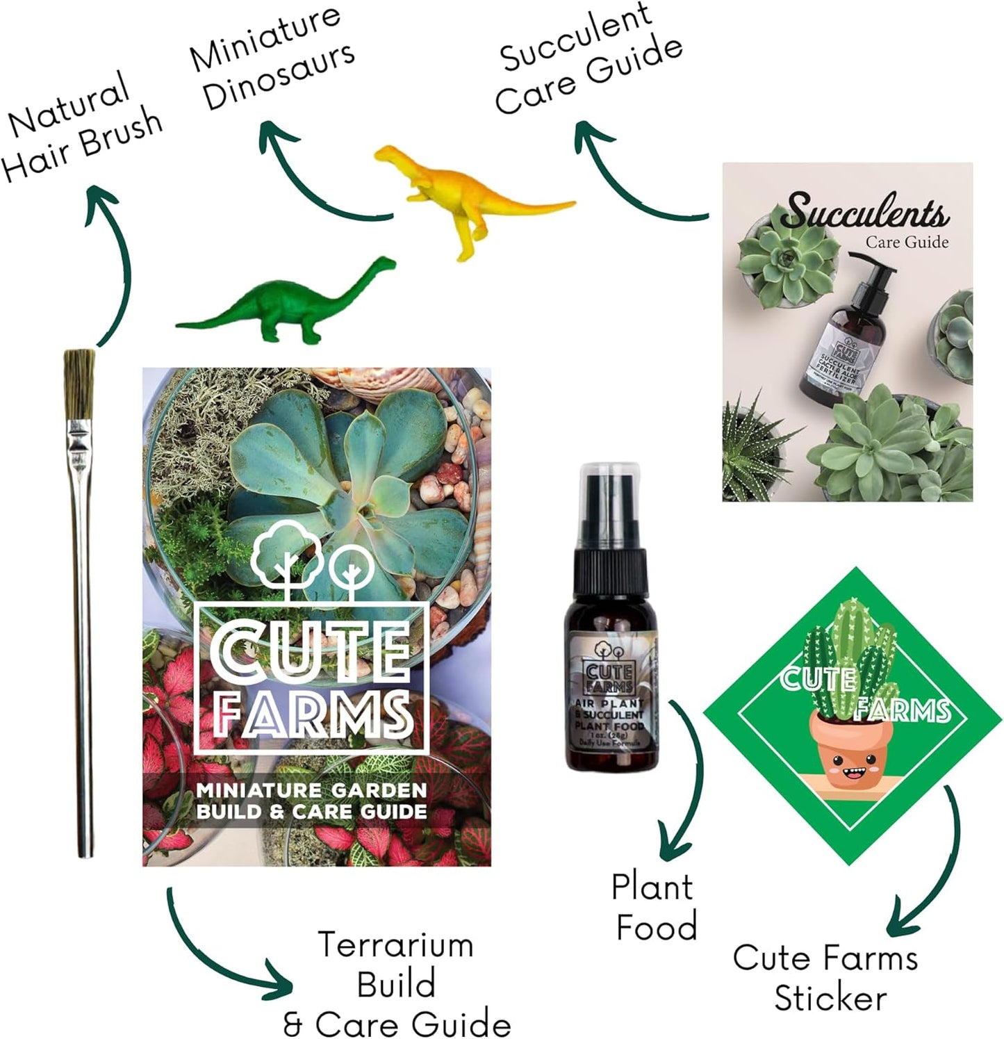 Cute Farms Terrarium Starter Kit | Moss, Vermiculite, Soil, Plant Food, Brush, Build and Care Guide | DIY Succulent Terrarium Kit for Adults and Kids
