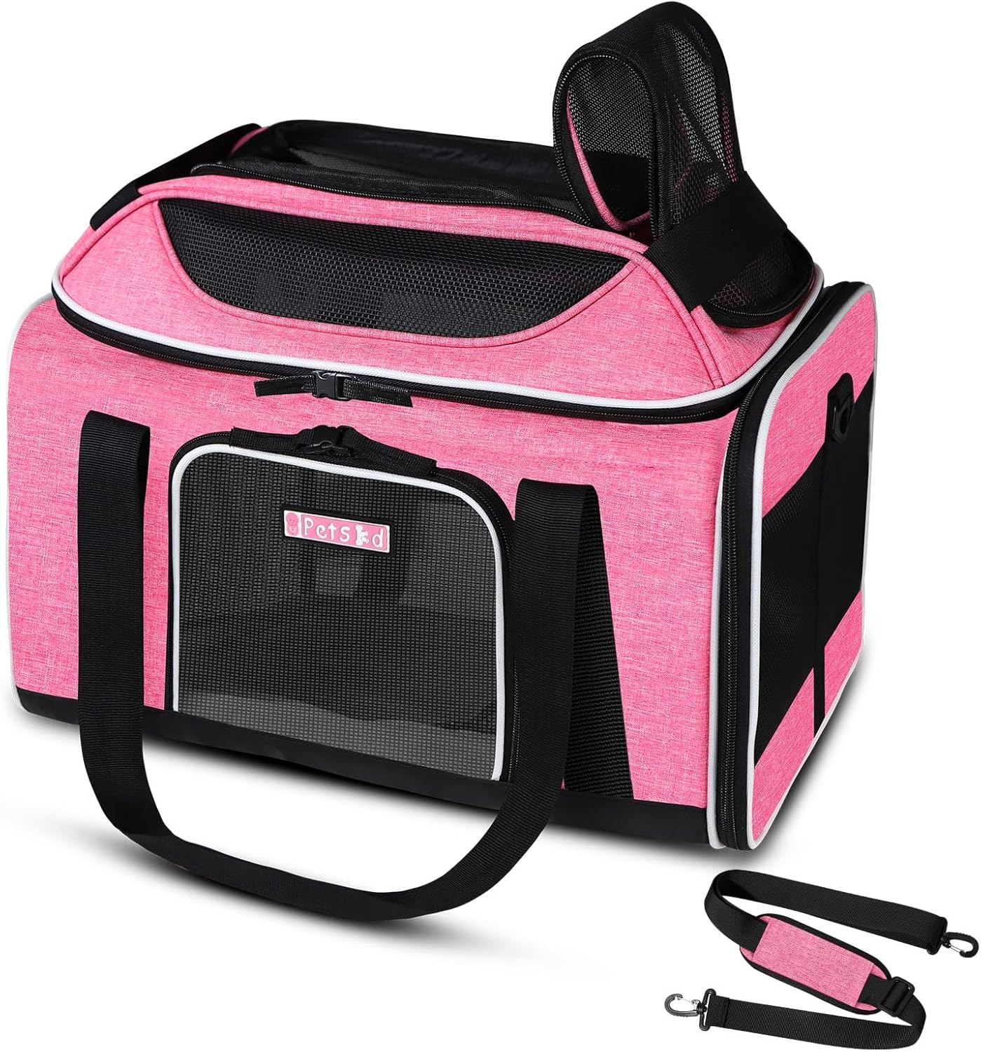 Petskd Top-Expandable Pet Carrier 18x13x9.5 Inches Southwest Airline Approved, Soft-Sided Carrier for Small Cats and Dogs with Locking Safety Zippers and Anti-Scratch Mesh(Pink)