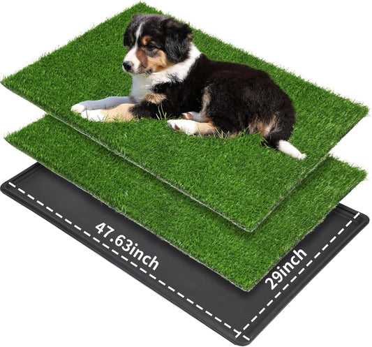 LOOBANI Large Dog Grass Pad with Tray - Dog Litter Box - Indoor Potty for Apartment and Patio Training - with 2 Packs Grass Pee Pads for Replacement, 47.6×29 Inch