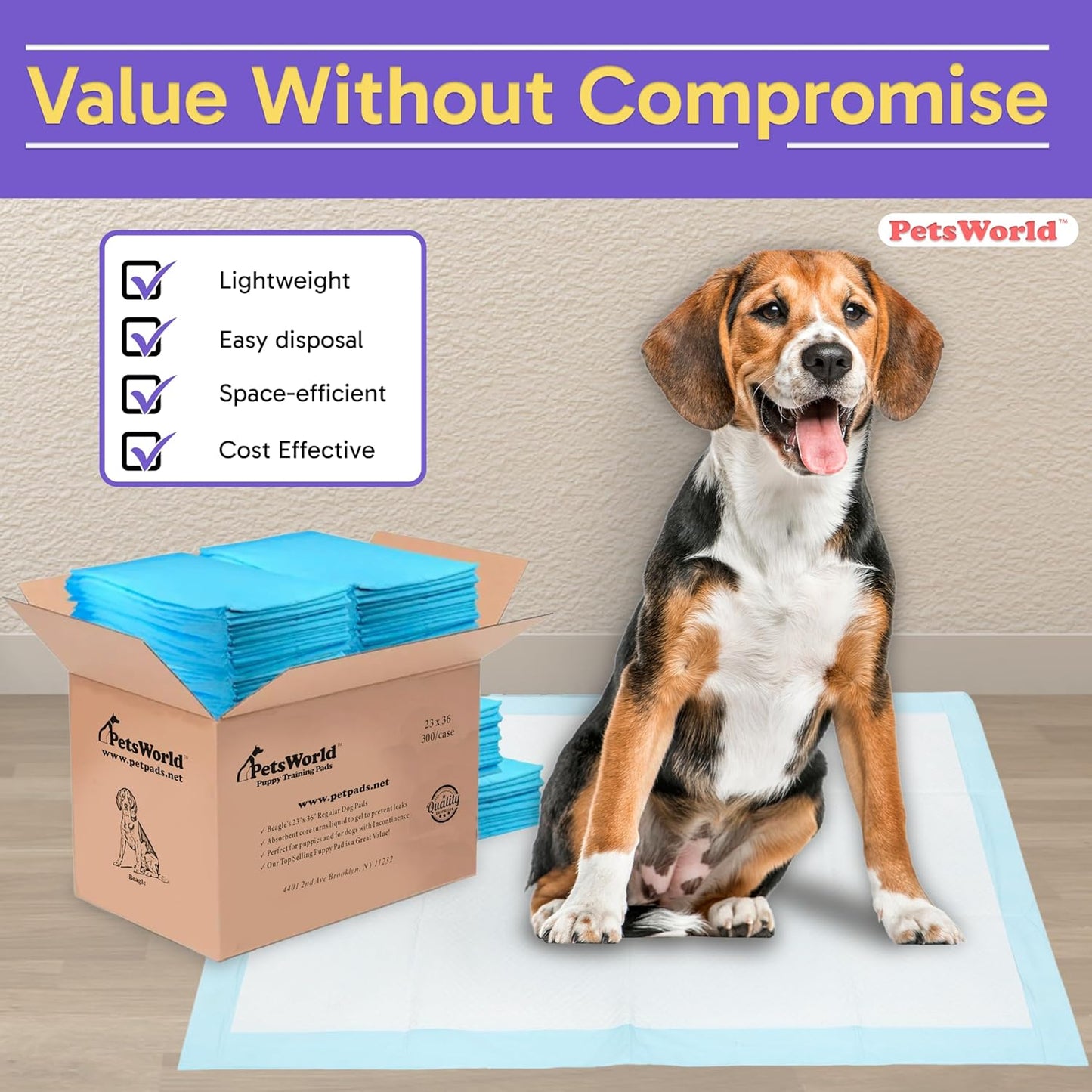 PETSWORLD Puppy Pads, 23x36 Inch, 2400 Count - Puppy Pee Pads for Dogs, Tear Resistant, Economy Value, Super-Absorbent Polymer Gel Core, Perfect for Puppies, Smaller Dogs