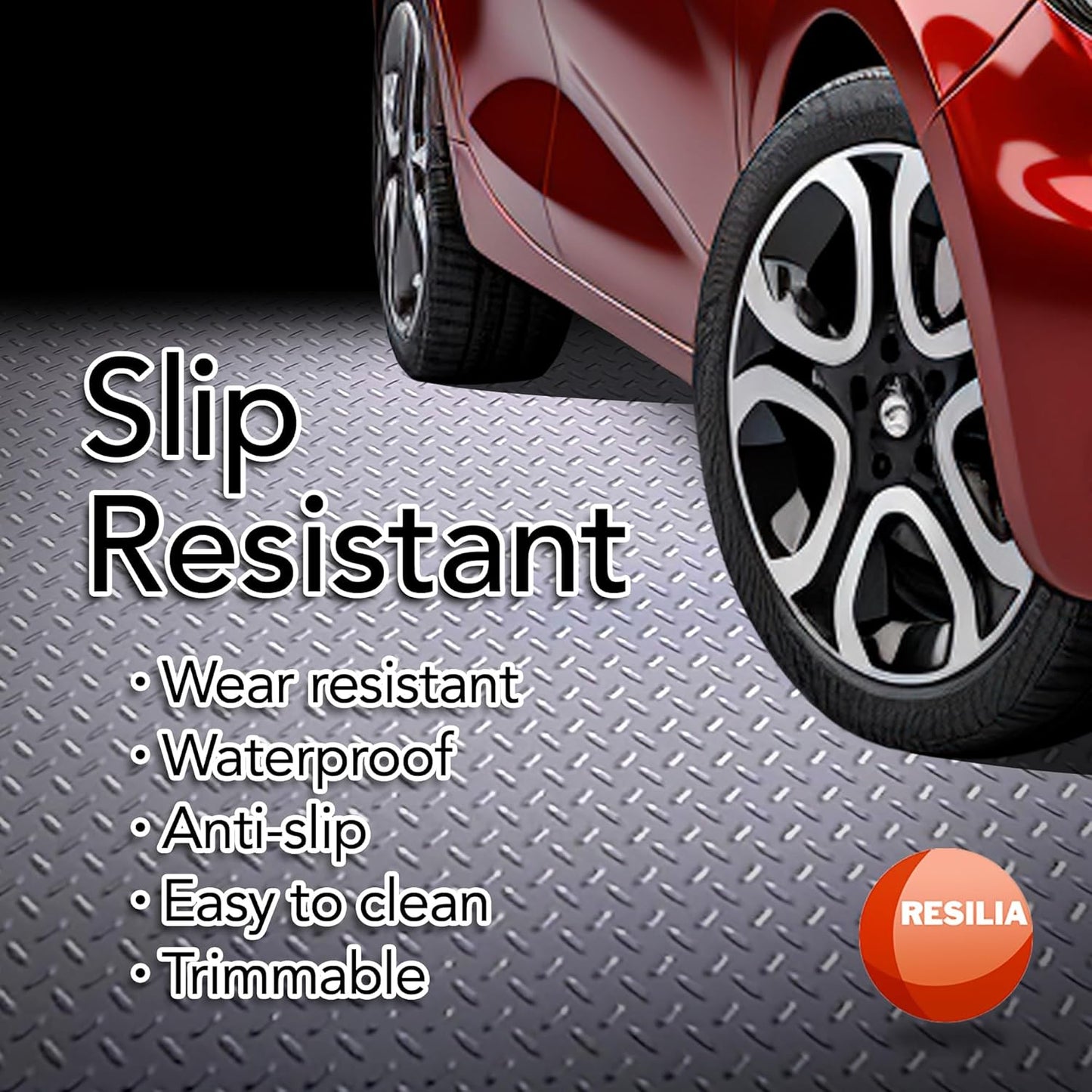 RESILIA Heavy Duty Garage Floor Runner & Protector Mat - Slip Resistant Diamond Plate PVC Mats - Water, Spill, & Stain Resistant, Silver (4 feet x 20 feet)