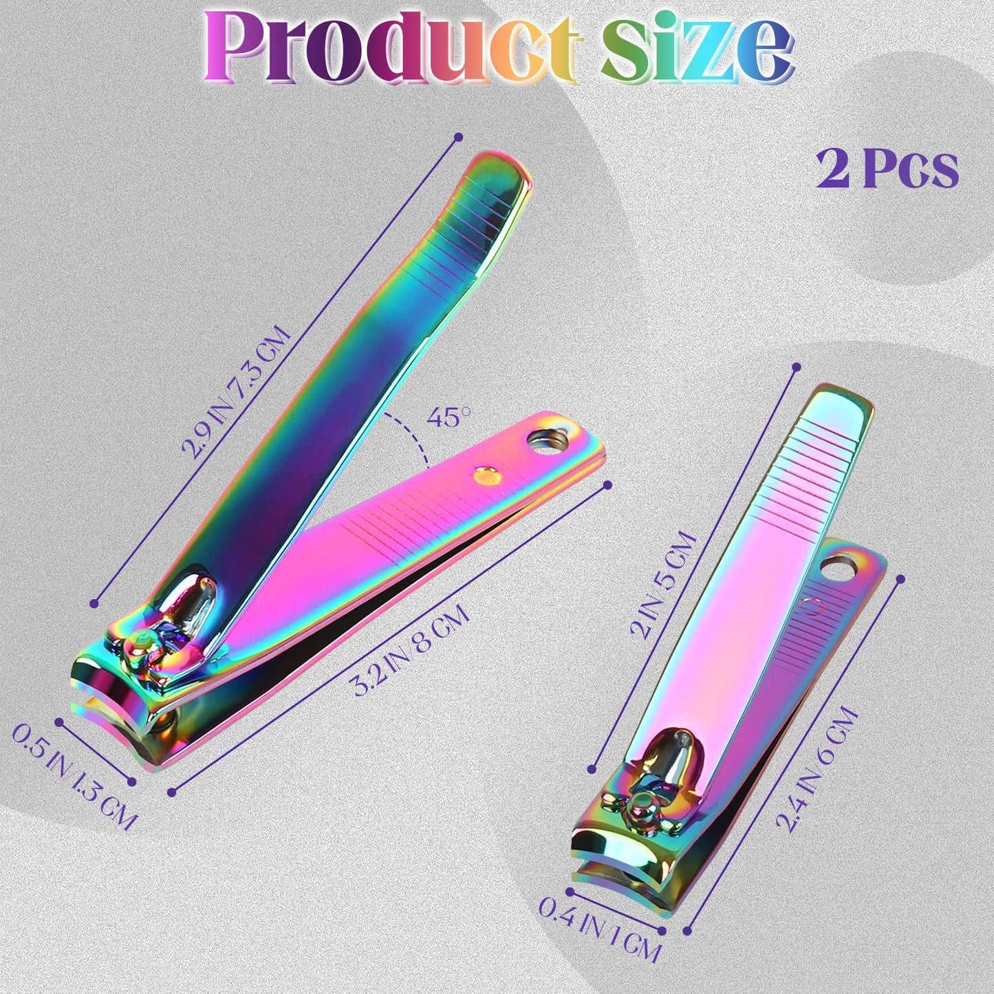 Rocutus 2pcs/Set Portable Nail Scissors Adult Pedicure Nail Clippers Household Small Scissors Foot Manicure Scissors Manicure Tools (Bight Colorful)