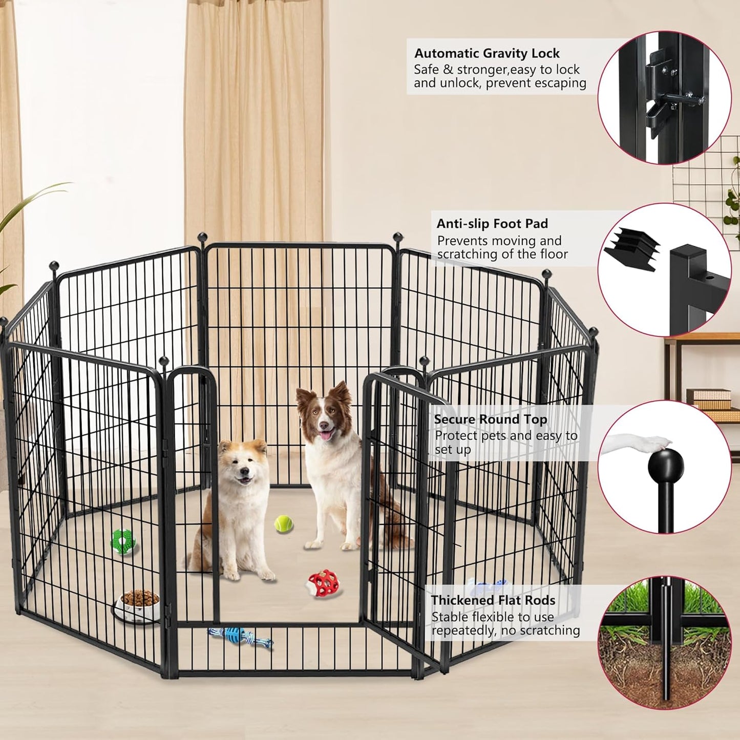 Dog Playpen Outdoor 40 inch 16 Panels Indoor Dog Pen for Large/Medium/Small Dogs Rustproof Metal Dog Fence Outdoor for Yard, Puppy Playpen with Door Portable Pet Fence for RV Camping Yard