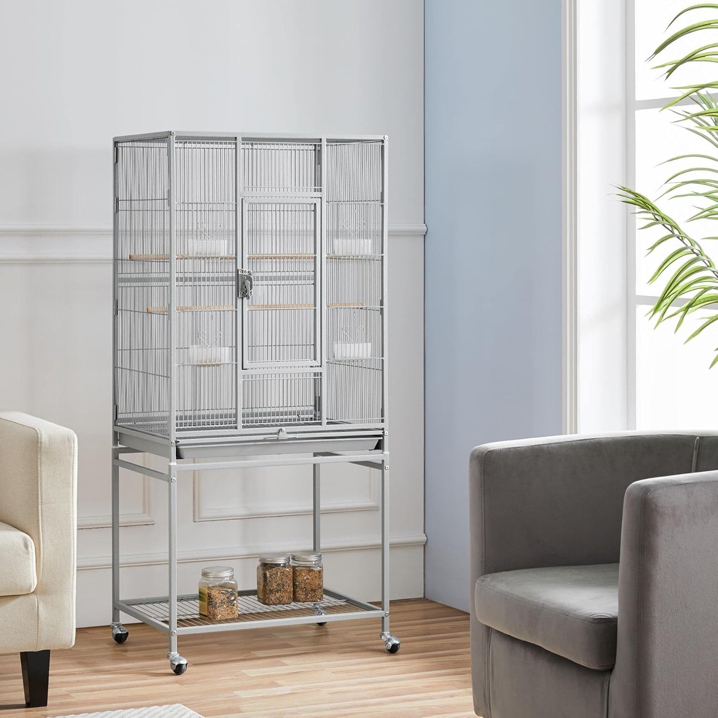 Yaheetech Metal Large Bird Cage Parrot Parakeet Cage w/Stand for Small Parrot Cockatiel Sun Parakeet Lovebird Budgie Finch Canary Green Cheek Conure, 54inch