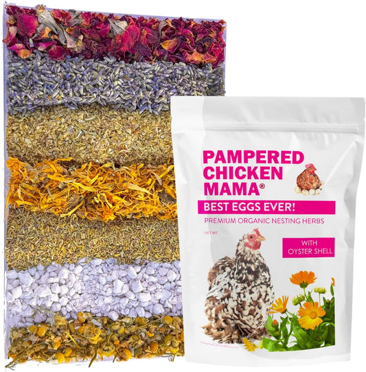 Pampered Chicken Mama Best Eggs Ever! Nesting Herbs for Chickens (16 Ounce/1 Pound) for Chicken Nesting Boxes Calcium Supplement for Chickens | Chicken Feed Supplies, Hen Treats for Coops (1 Bag)