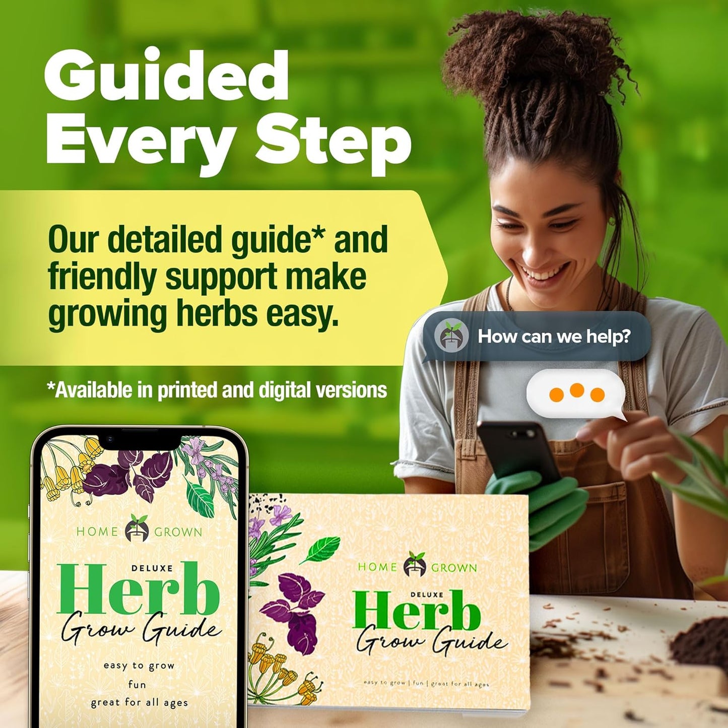 HOME GROWN Indoor Herb Garden Kit w/Glazed Ceramic Pot - Easy-to-Grow Kitchen Window Gardening Starter Set - Unique Housewarming Gift for Women, Mom, Gardeners, Friend, Her, Mother