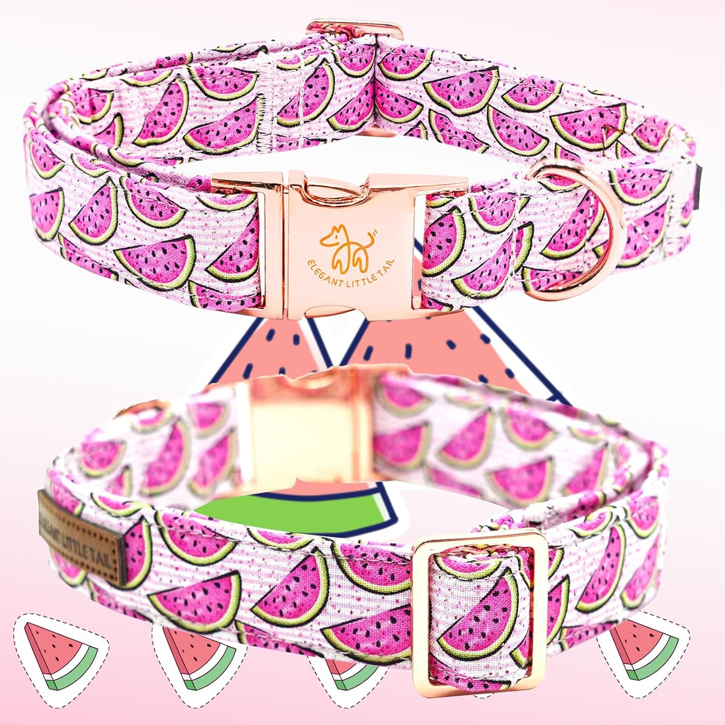 Elegant little tail Dog Collar, Watermelon Print Pet Collar Summer Dog Collar Durable Metal Buckle Dog Collars Cotton Pet Adjustable Dog Collars for Small Dogs