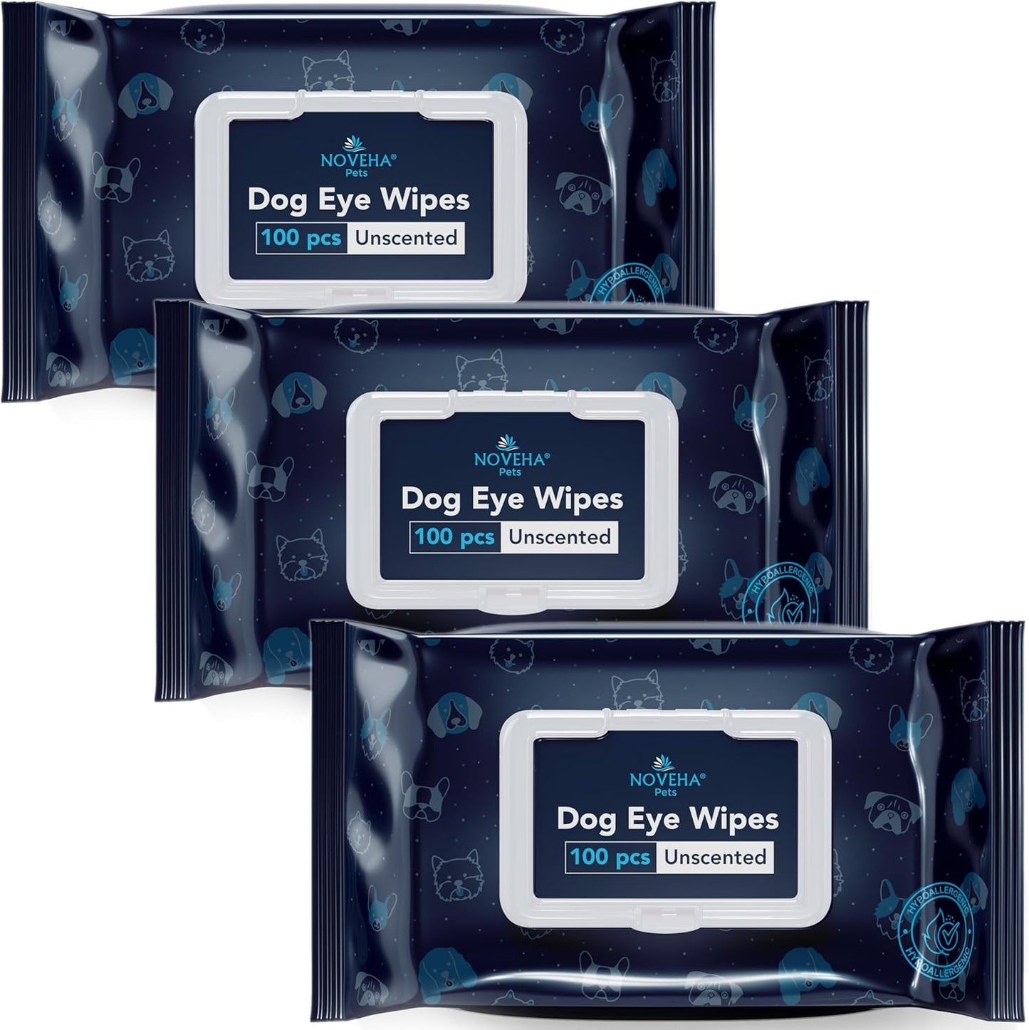 NOVEHA 300PCs Dog Eye Wipes - Tear Stain Remover for Dogs - Formulated with Chamomile and Aloe to Remove Eye Debris, Tear Stains & Eye Discharge - Plant Based, Safe, and Large 5"x5" Unscented Wipes