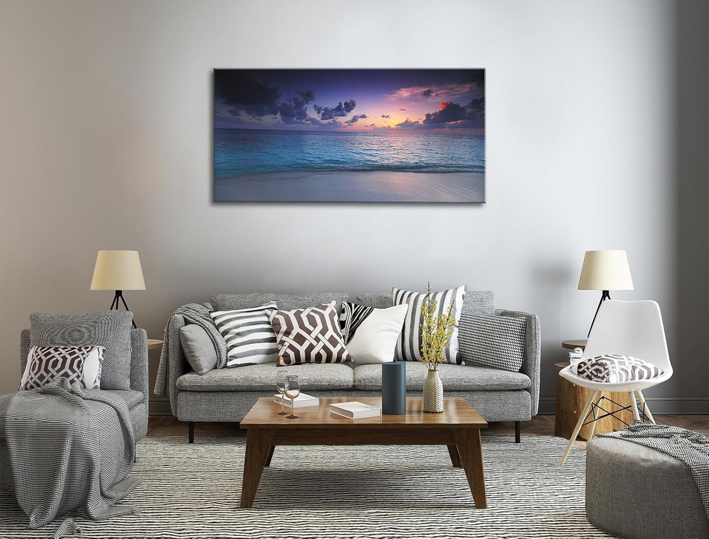 Beach Wall Art Sunset Coastal Bathroom Decor Ocean Sunrise Canvas Artwork Nature Landscape Prints Painting Modern Ocean Waves Seascape Artwork for Living Room Office Home Decoration 20x40 inch