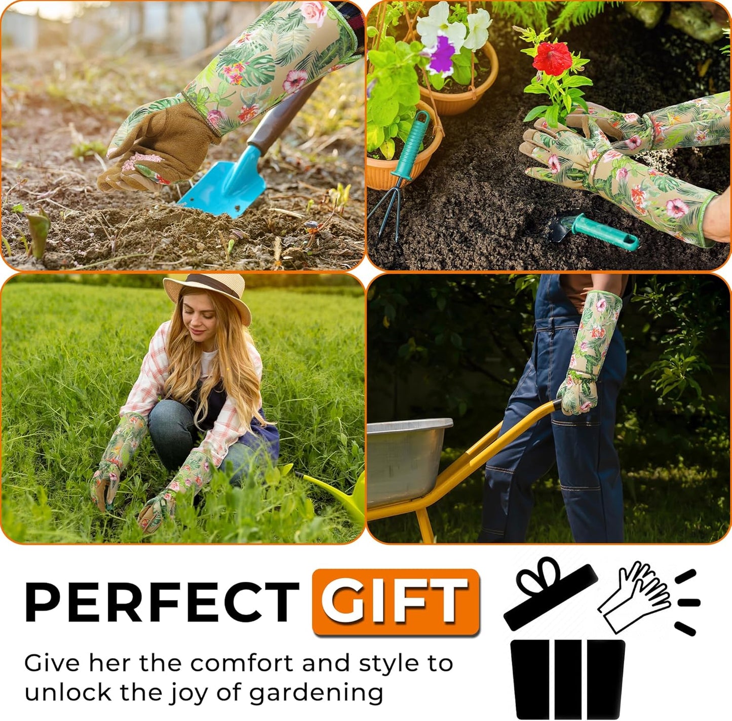 HANDLANDY Leather Gardening Gloves for Women, Thorn Proof Breathable Ladies Rose Pruning Garden Gauntlet Yard Gloves, Gift for Gardeners (Khaki, S)