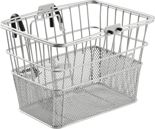 Retrospec Apollo Detachable Front Bike Basket Steel Half-Mesh with Integrated Detachable Hooks and Built-In Handle, Easy Assembly and Portability for Bicycles