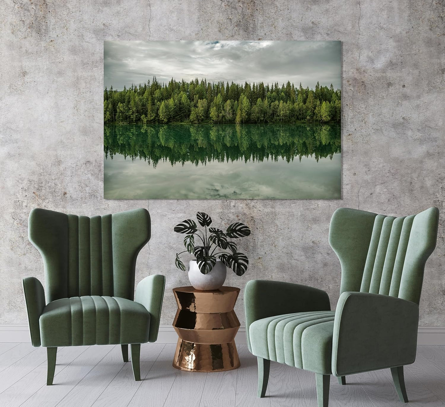 Nature Wall Art Prints - Ocean Forest Mountain Lake Canvas Landscapes - Small to Extra Large Living Room Bedroom Kitchen Bathroom Décor (Forest Reflection, 35L" x 53W")
