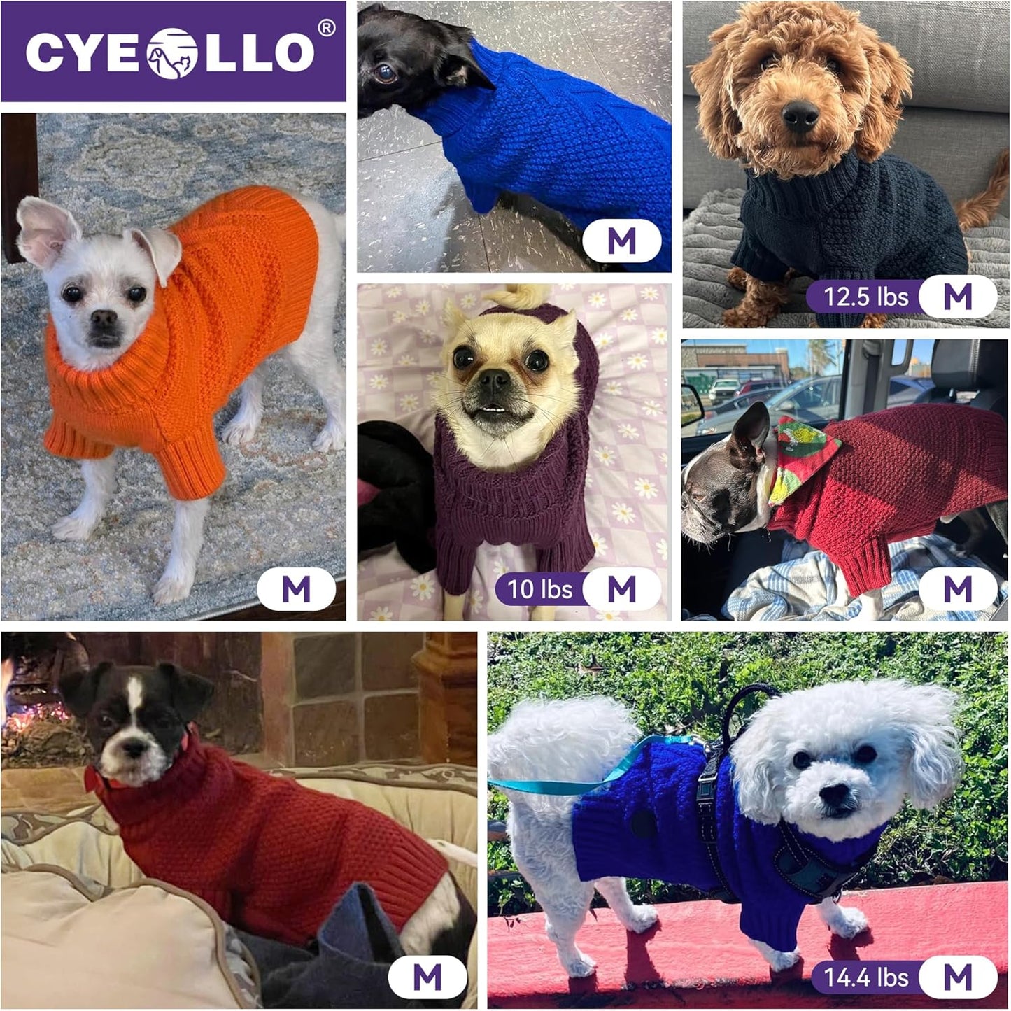 cyeollo Dog Sweater Pullover Turtleneck for Dogs, Classic Knitwear Fall Winter Cold Weather Doggie Clothes Warm Pet Apparel Small Medium Large Dog Sweaters, Royal Blue M