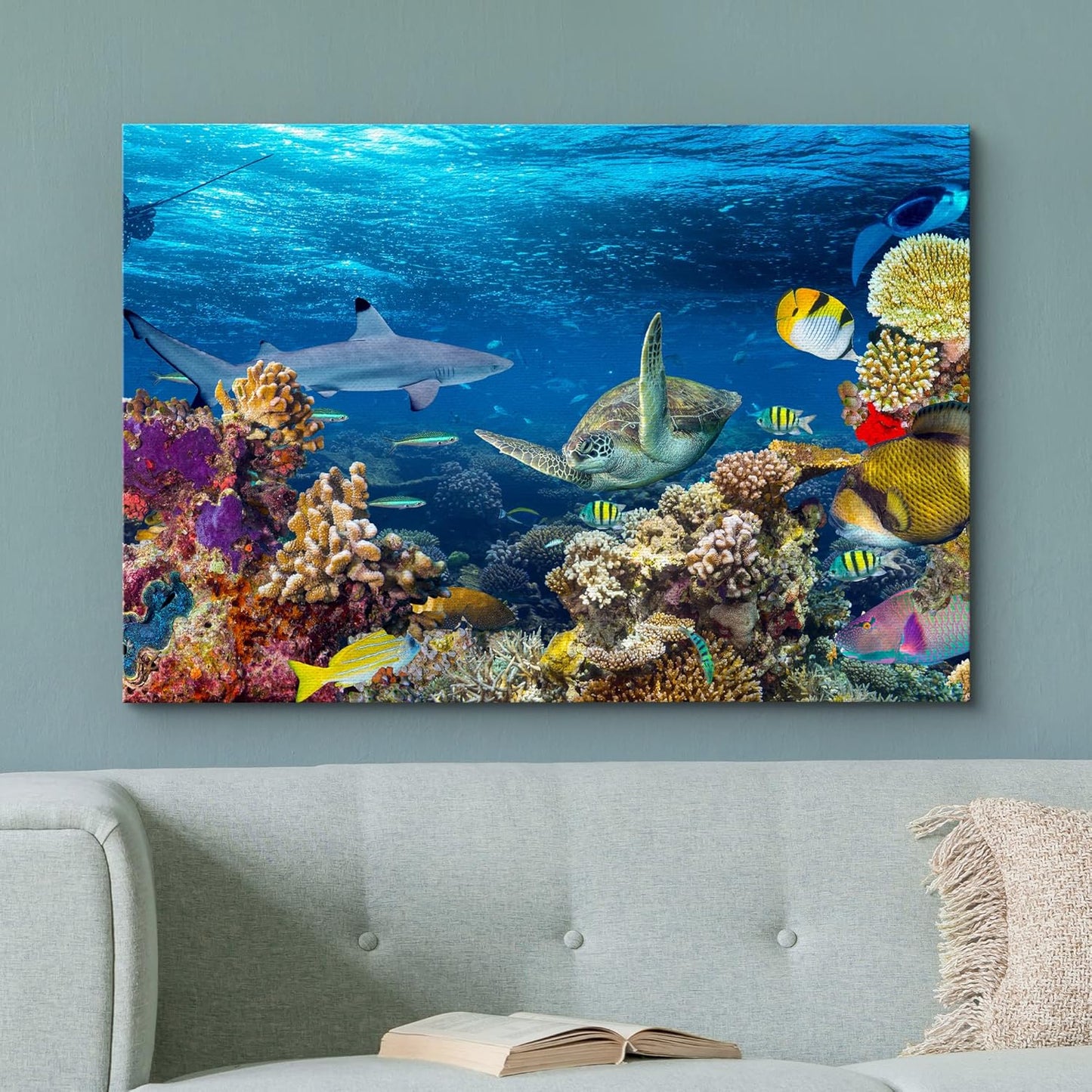 wall26 Canvas Print Wall Art Tropical Island Underwater Turtle Shark Nature Animals Photography Realism Rustic Scenic Landscape Wilderness Earth Colorful for Living Room, Bedroom, Office - 16"x24"