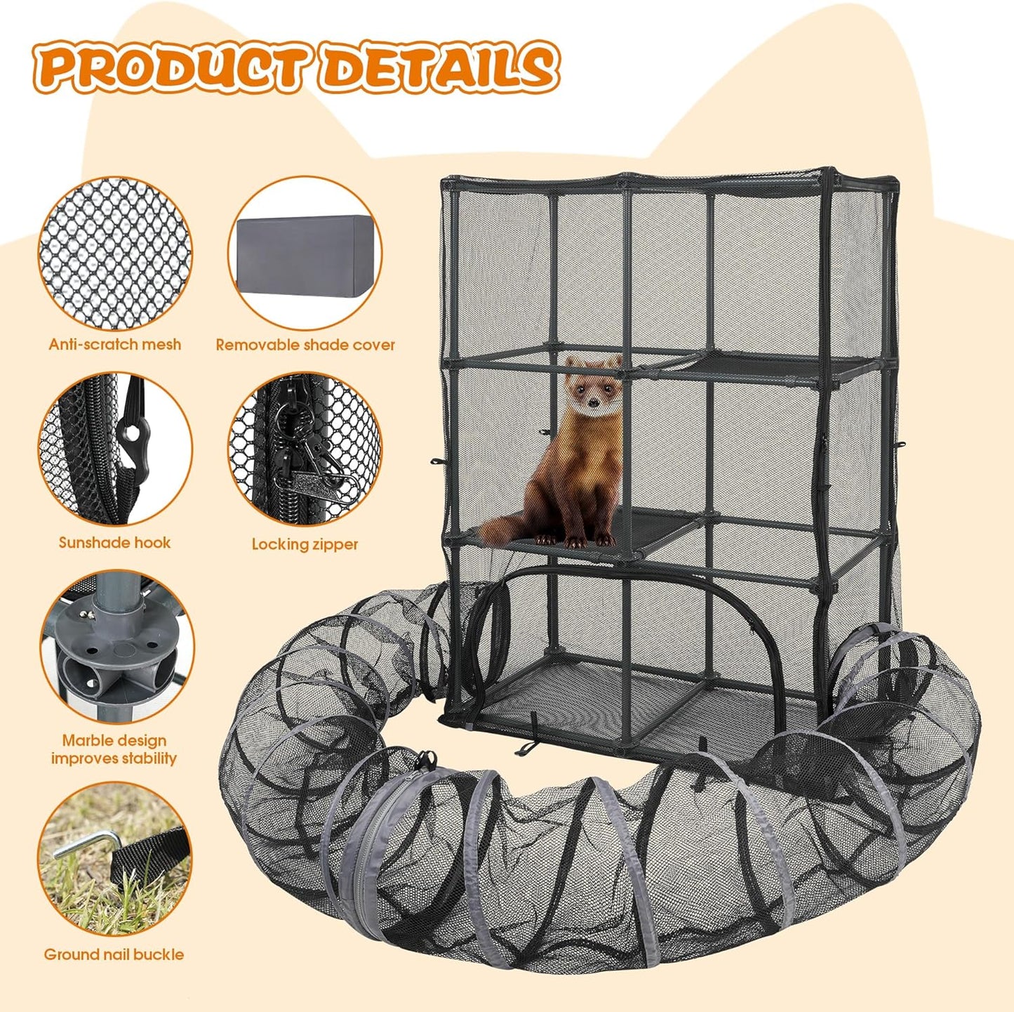 Catio Outdoor Cat Enclosure for Cats & Small Animals, Pet Playpen Cat Climber with Removable Pet Tunnel for Indoor/Outdoor Use