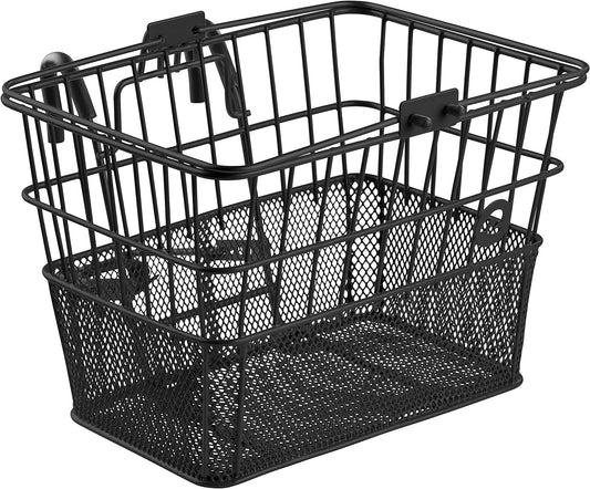 Retrospec Apollo Detachable Front Bike Basket Steel Half-Mesh with Integrated Detachable Hooks and Built-In Handle, Easy Assembly and Portability for Bicycles