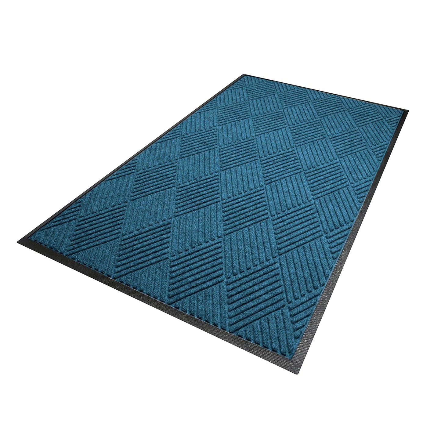 WaterHog Diamond | Commercial-Grade Entrance Mat with Rubber Border – Indoor/Outdoor, Quick Drying, Stain Resistant Door Mat (Medium Blue, 3' x 4')