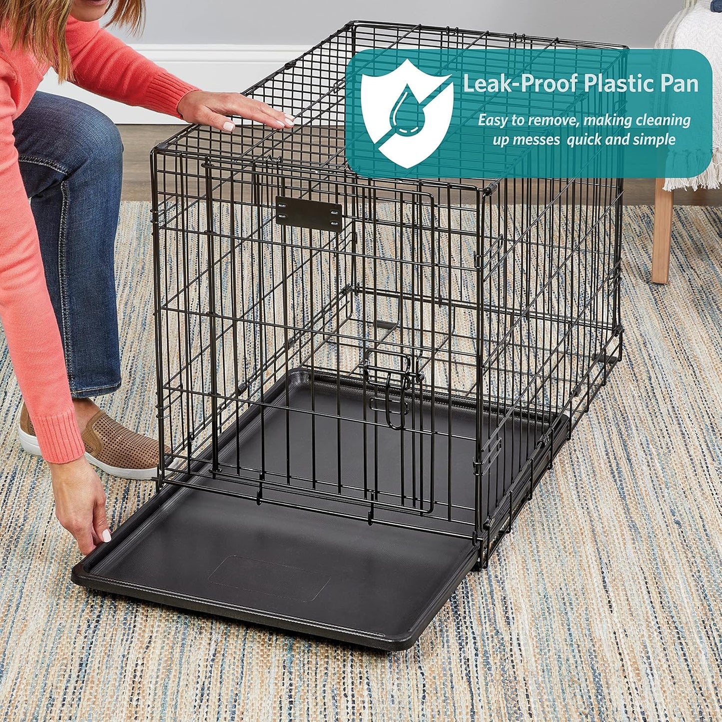 MidWest Homes for Pets 42-Inch Two-Door iCrate Folding Dog Crate with Divider Panel, Leak-Proof Tray & Secure Latches – Metal Wire Kennel for Large Breeds – Portable, Durable & Easy to Assemble